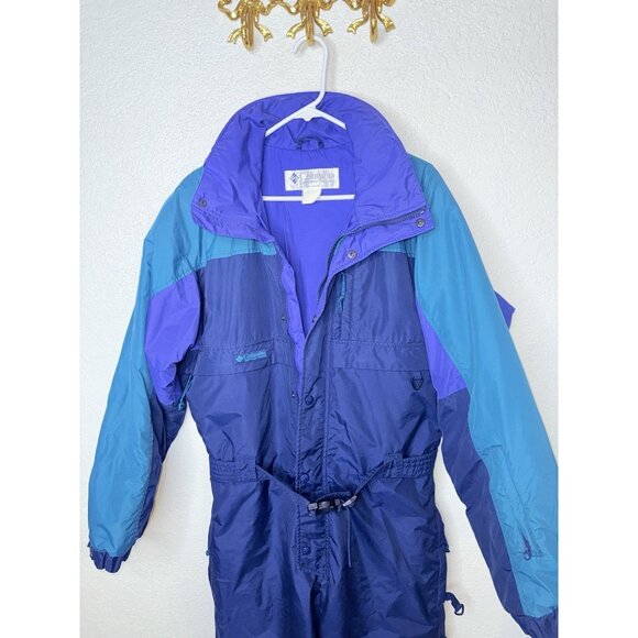 Vintage Columbia Ski Suit One Piece Snowsuit Snow Bib Retro Belted 80’s Med. R2 - Picture 2 of 12